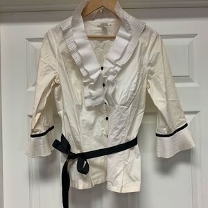 Vintage Dressbarn Accordian Ruffle Belted Ruffle Blouse sz  S
